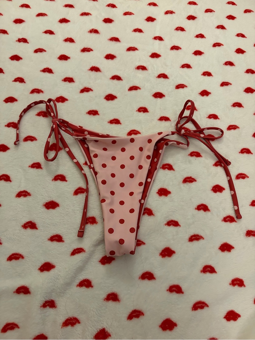 SHEIN Pink Red Polka Dot Tie-Side Bikini Bottom - Picture 1 of 3